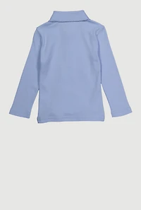 Girls 2T-4T Long Sleeve Picot Collar Interlock Polo, Blue, Size 4T