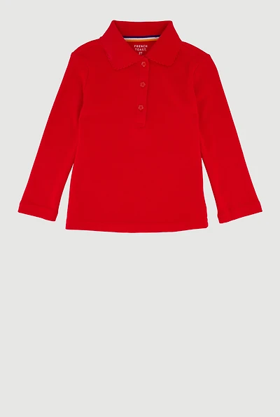 Girls 2T-4T Long Sleeve Polo Shirt, Red, Size 3T