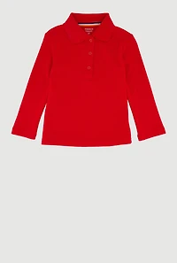 Girls 2T-4T Long Sleeve Polo Shirt, Red, Size 3T