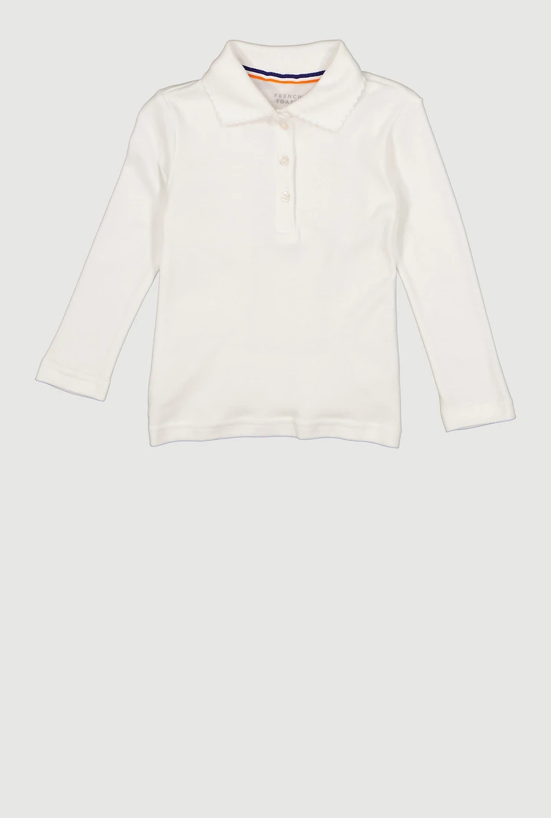 French Toast Girls 2T-4T Long Sleeve Picot Collar Polo Top