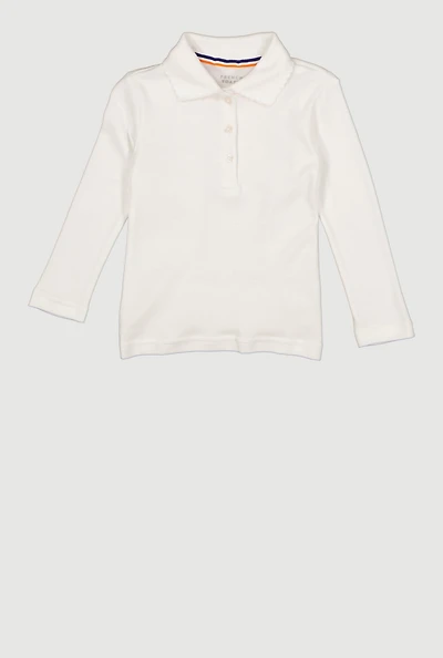 French Toast Girls 2T-4T Long Sleeve Picot Collar Polo Top