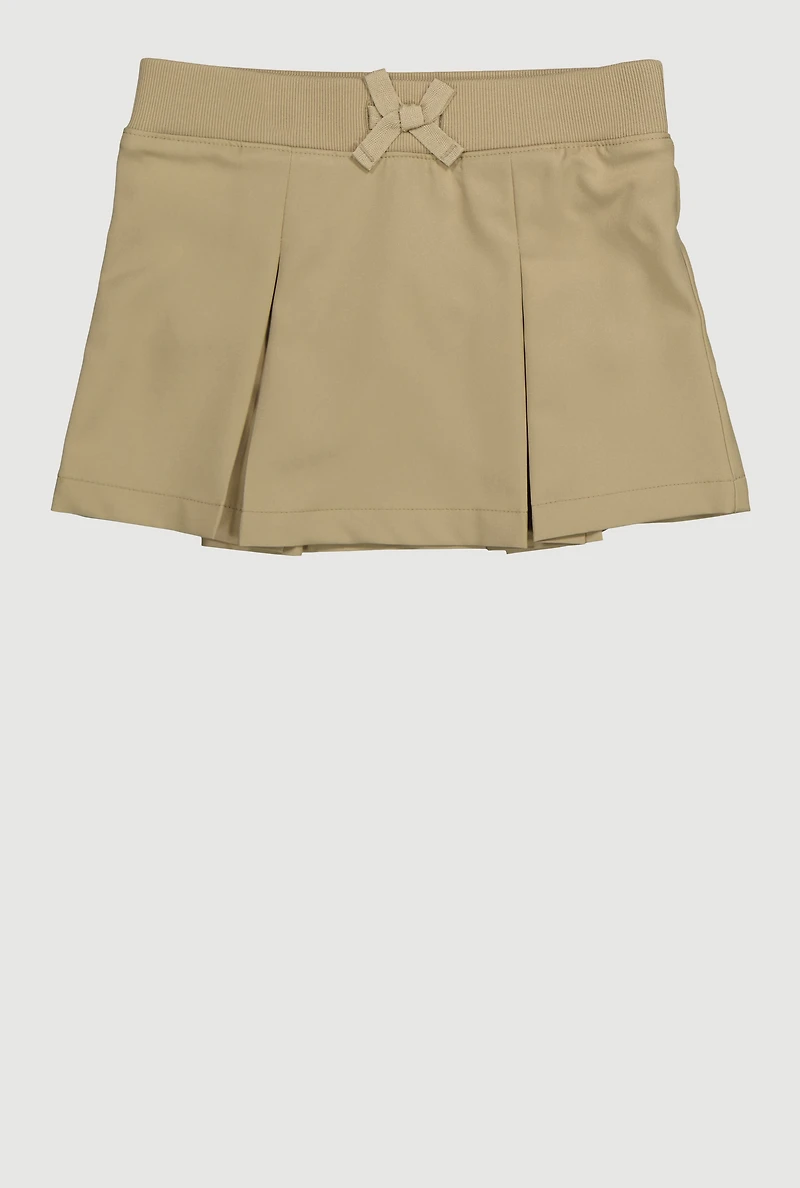 French Toast Girls 2T-4T Pleated Faux Drawstring Scooter Skirt, Khaki,