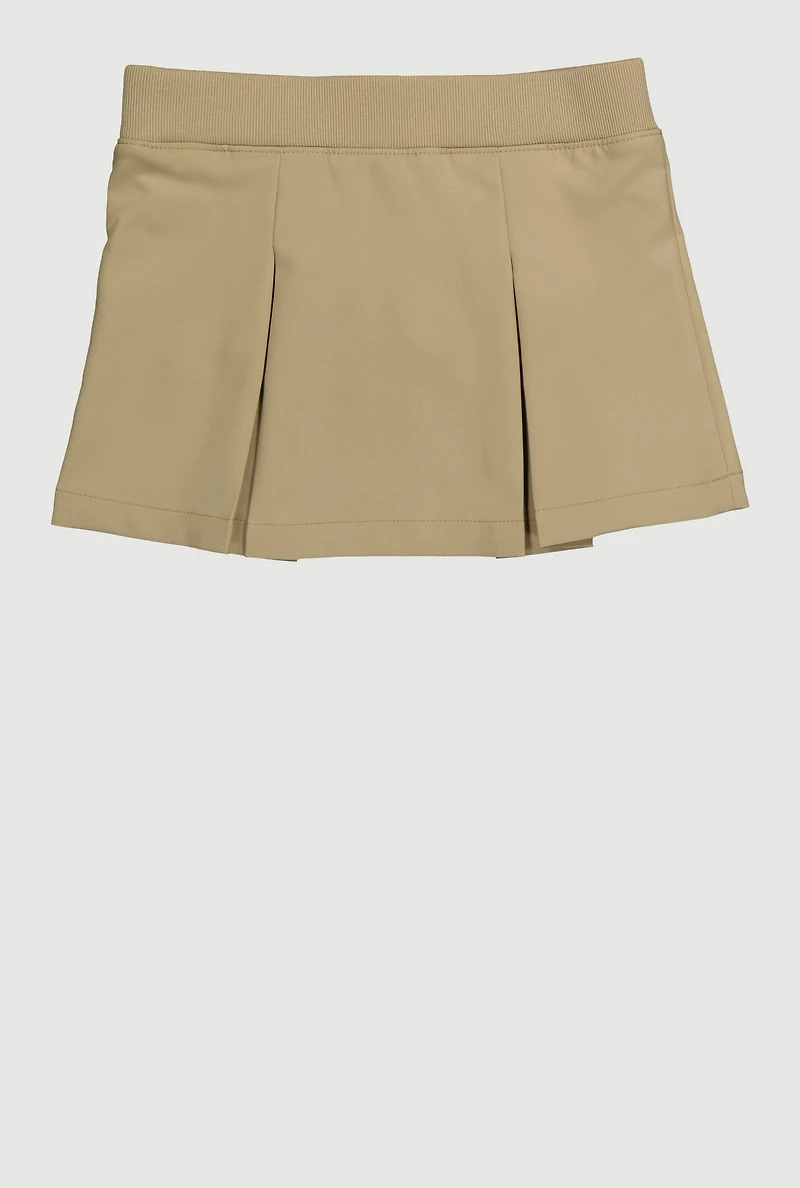 French Toast Girls 2T-4T Pleated Faux Drawstring Scooter Skirt, Khaki,