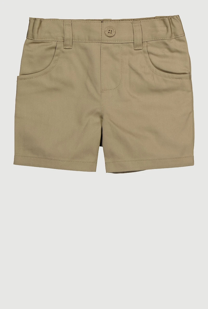 Girls 2T-4T Mid Rise Twill Shorts, Khaki, Size 3T