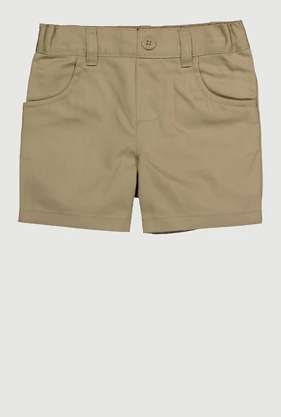 Girls 2T-4T Mid Rise Twill Shorts, Khaki, Size 3T