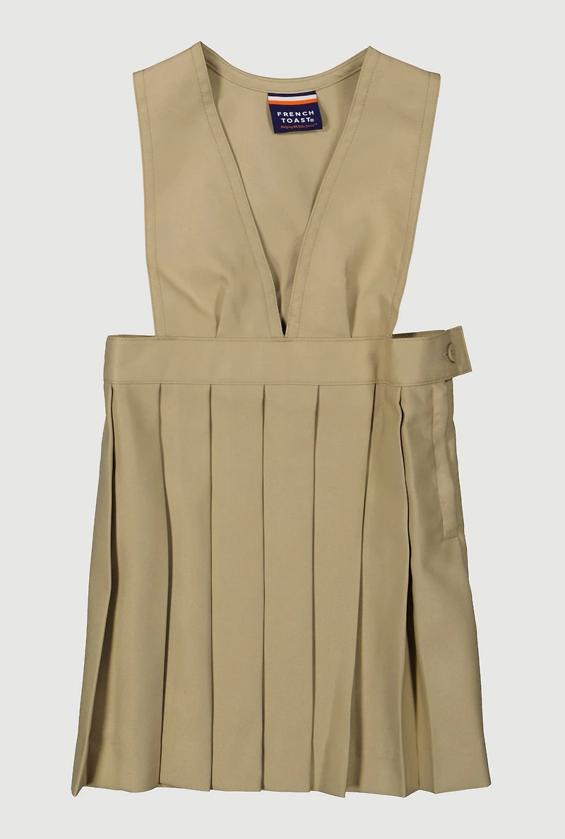 French Toast Girls 2T-4T V-Neck Pleated Jumper, Beige, Size 3T