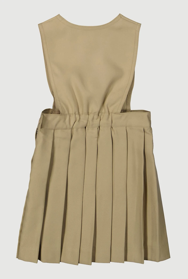 French Toast Girls 2T-4T V-Neck Pleated Jumper, Beige, Size 3T