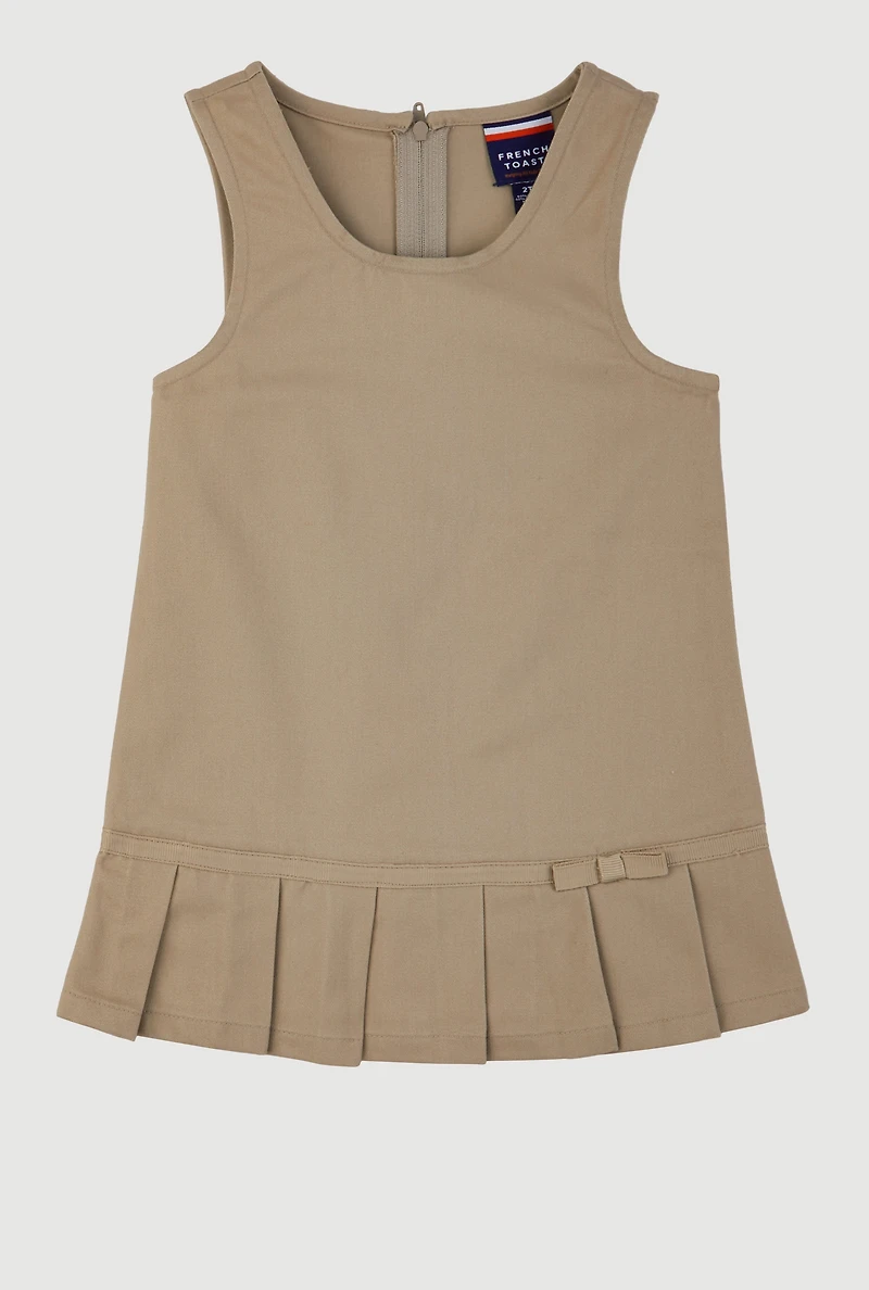 Girls 2T-4T Sleeveless Zip Back Pleated Jumper, Beige,