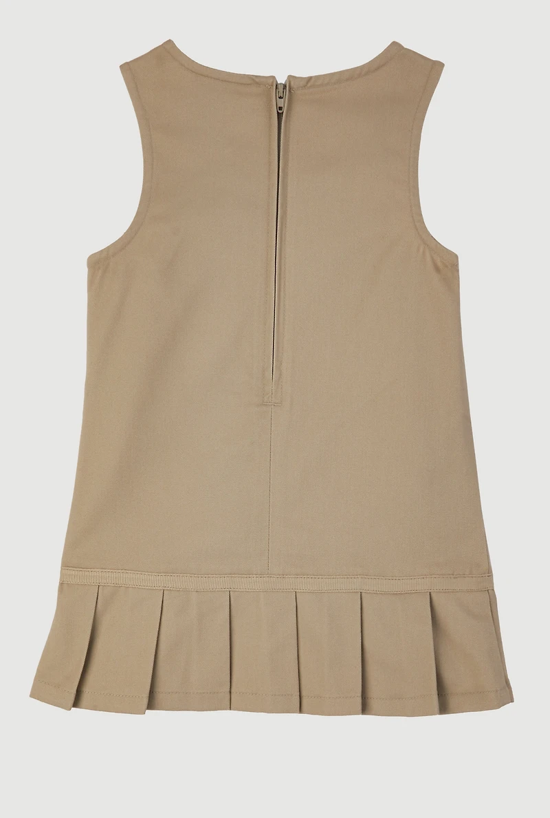 Girls 2T-4T Sleeveless Zip Back Pleated Jumper, Beige, Size 4T