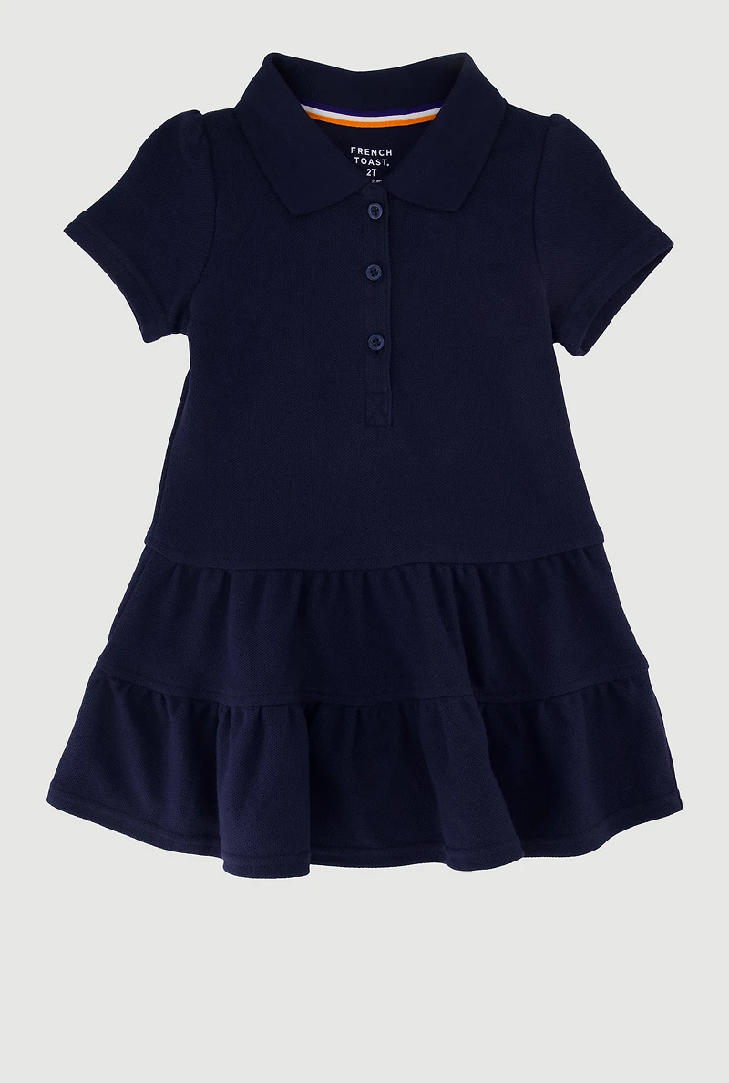 French Toast Girls 2T-4T Tiered Pique Polo Dress, Blue, Size 2T