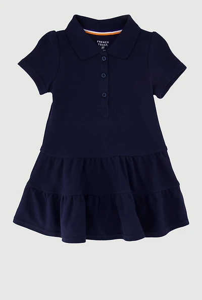 French Toast Girls 2T-4T Tiered Pique Polo Dress, Blue, Size 2T