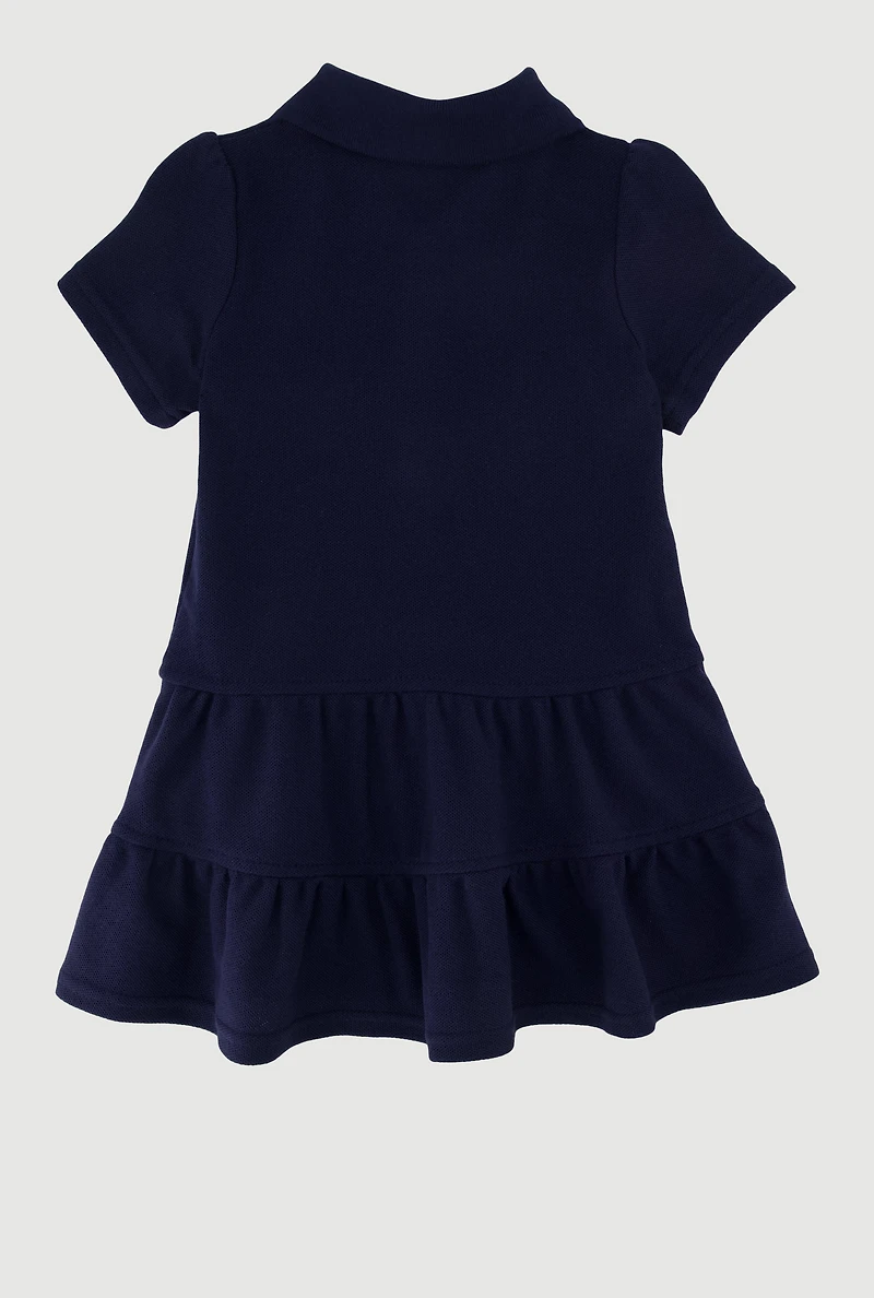French Toast Girls 2T-4T Tiered Pique Polo Dress, Blue,