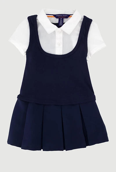 French Toast Girls 2T-4T Short Sleeve Pleated Jumper, Blue, Size 2T