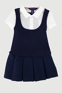 French Toast Girls 2T-4T Short Sleeve Pleated Jumper, Blue, Size 2T