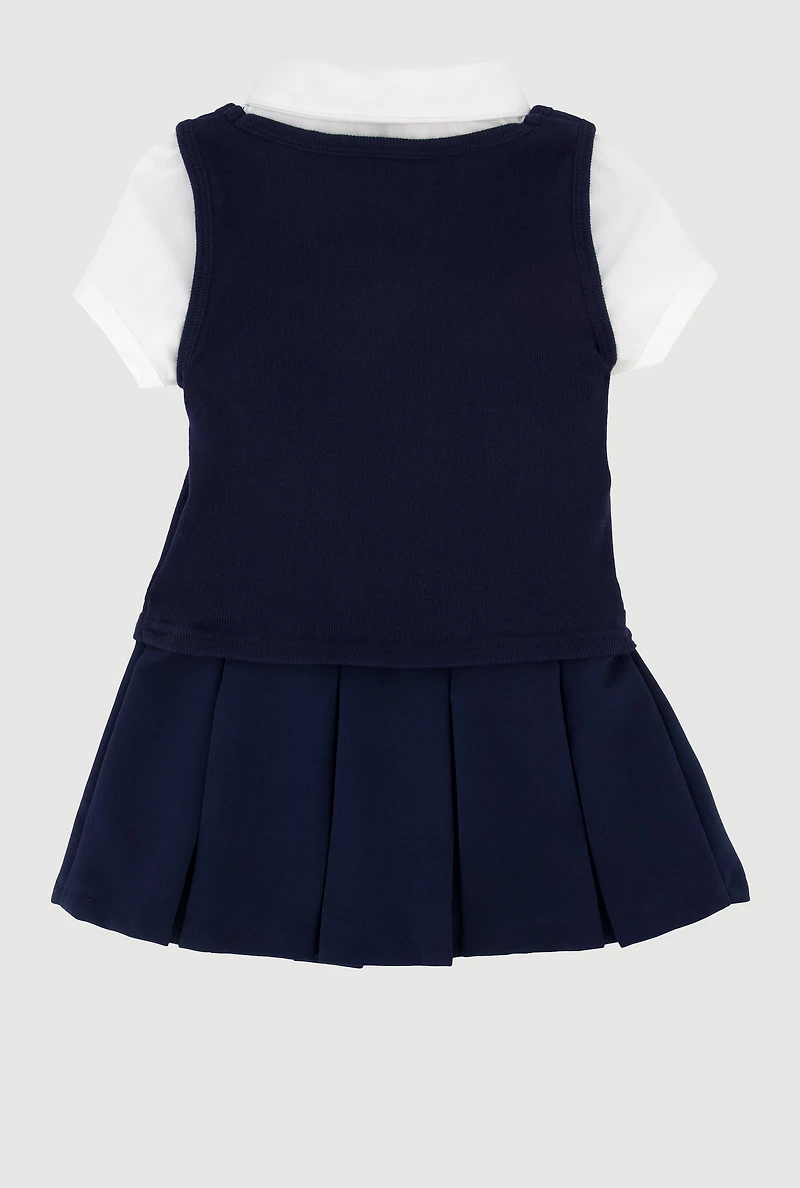 French Toast Girls 2T-4T Short Sleeve Pleated Jumper, Blue, Size 3T