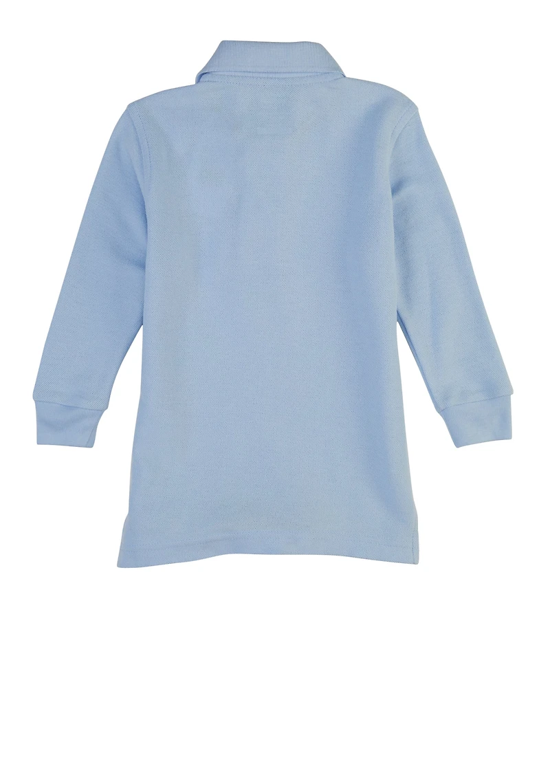 French Toast Boys 2T-4T Long Sleeve Pique Polo Shirt, Blue, Size 3T