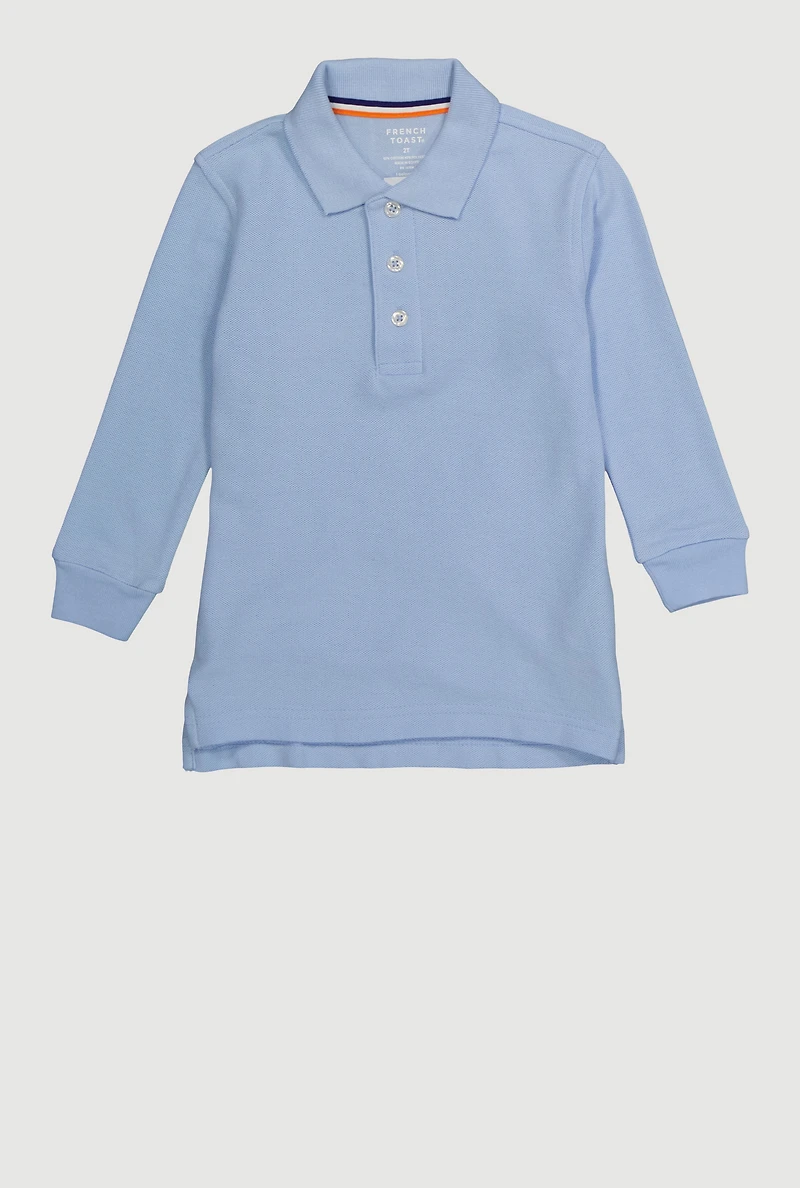 French Toast Boys 2T-4T Solid Long Sleeve Pique Polo Shirt, Blue, Size 4T