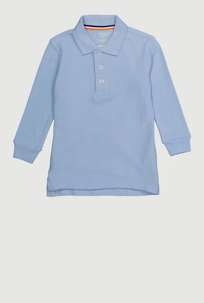 French Toast Boys 2T-4T Solid Long Sleeve Pique Polo Shirt, Blue, Size 4T