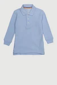 French Toast Boys 2T-4T Solid Long Sleeve Pique Polo Shirt, Blue, Size 4T