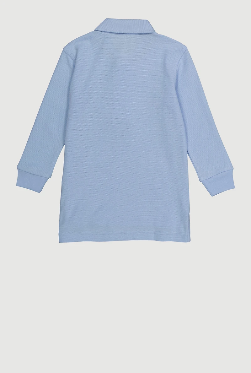 French Toast Boys 2T-4T Solid Long Sleeve Pique Polo Shirt, Blue, Size 4T