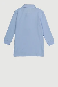 French Toast Boys 2T-4T Solid Long Sleeve Pique Polo Shirt, Blue, Size 4T