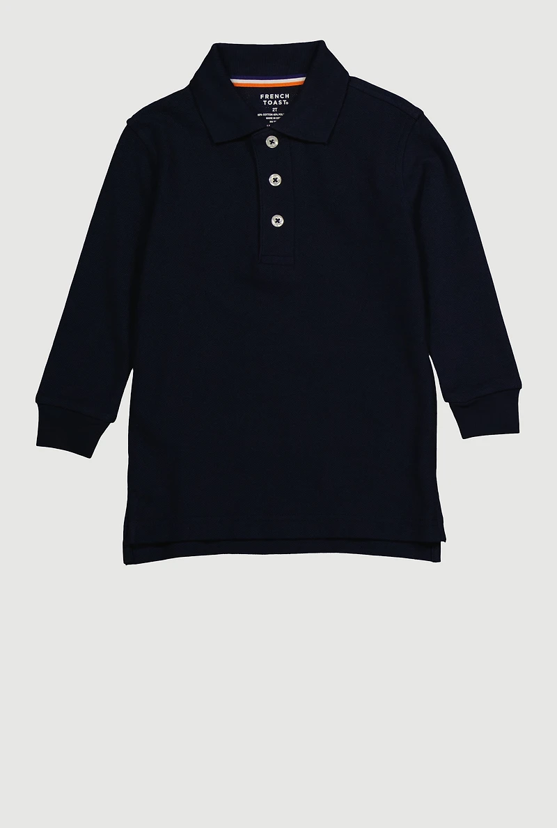 Boys 2T-4T Long Sleeve Polo Shirt with Picot Collar, Blue, Size 4T