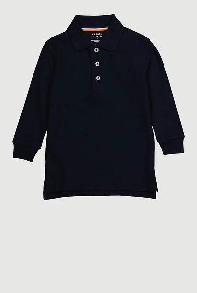Boys 2T-4T Long Sleeve Polo Shirt with Picot Collar, Blue, Size 4T