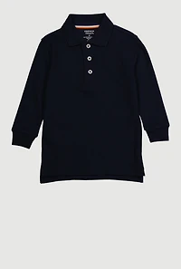 Boys 2T-4T Long Sleeve Polo Shirt with Picot Collar, Blue, Size 4T