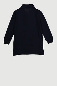 Boys 2T-4T Long Sleeve Polo Shirt with Picot Collar, Blue, Size 4T