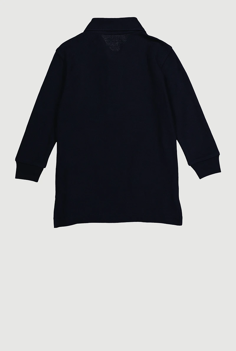 Boys 2T-4T Long Sleeve Polo Shirt with Picot Collar, Blue,