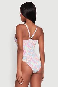 Womens Border Print One Piece Swimsuit, Multi, Size M