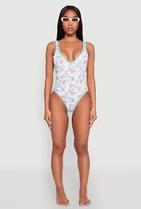 Tropical Stamp Print One Piece Swimsuit