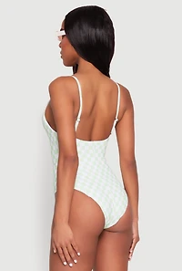 Checkered Print Caged Front One Piece Swimsuit