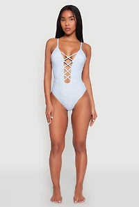 Ditsy Floral Print Caged Front One Piece Swimsuit
