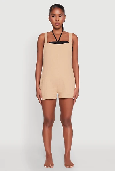 Womens Nicole Miller Gauze Knit Romper, Beige, Size XL