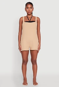 Womens Nicole Miller Gauze Knit Romper, Beige, Size XL