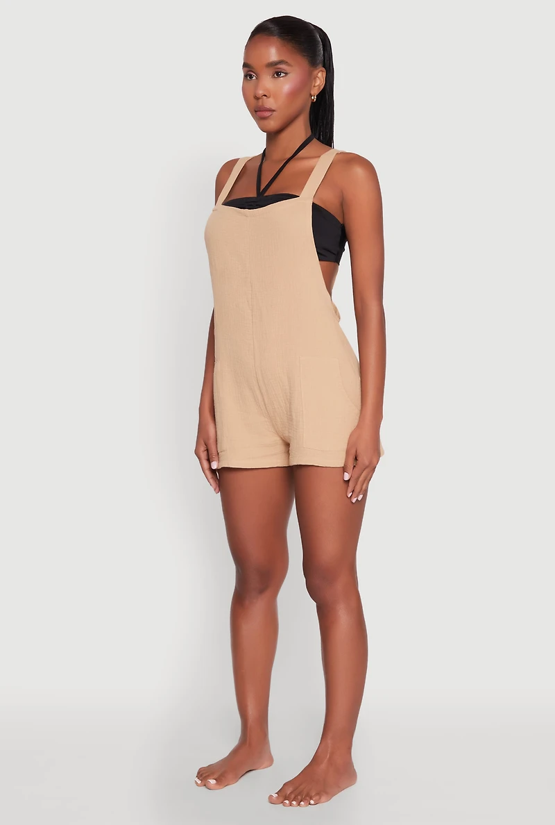 Womens Nicole Miller Gauze Knit Romper, Beige, Size XL