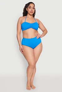 Womens Plus Size Convertible Twist Front Swim Bikini Top, Blue, Size 2X