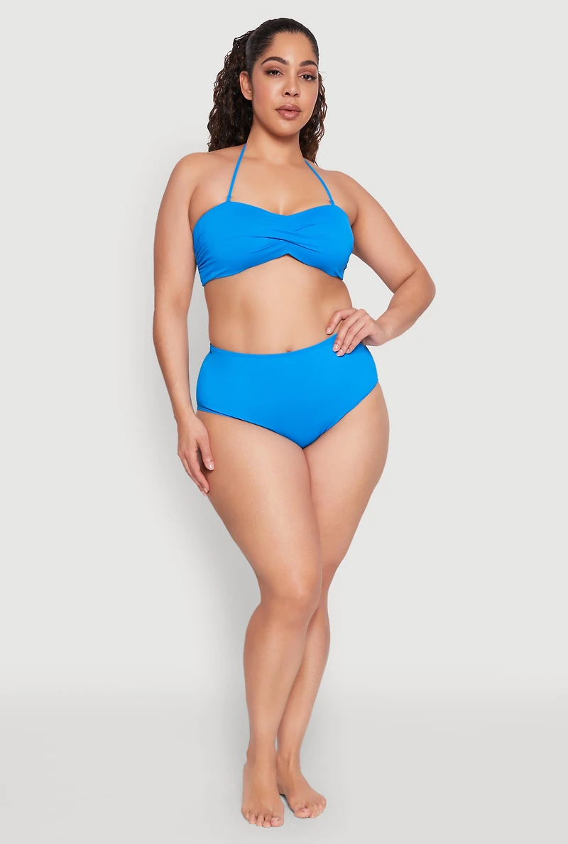 Womens Plus Size Convertible Twist Front Swim Bikini Top, Blue, Size 1X