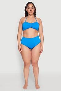 Womens Plus Size Convertible Twist Front Swim Bikini Top, Blue, Size 2X