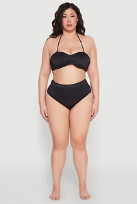 Womens Plus Size Twist Front Bandeau Swim Bikini Top, Black, Size 1X
