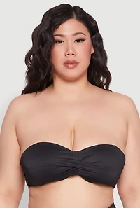 Womens Plus Size Twist Front Bandeau Swim Bikini Top, Black, Size 3X