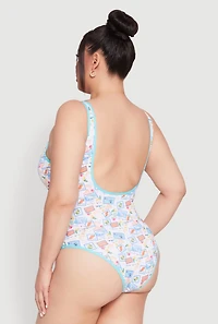 Womens Plus Size Tropical Stamp Print One Piece Swimsuit, Multi, Size 1X