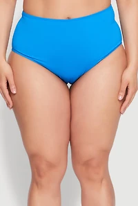 Womens Plus Size High Waisted Swim Bikini Bottoms, Blue, Size 1X