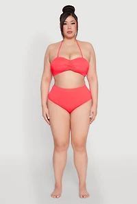 Womens Plus Size High Waist Swim Bikini Bottoms, Red, Size 1X