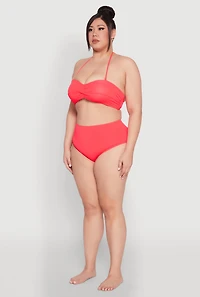 Womens Plus Size High Waist Swim Bikini Bottoms, Red, Size 1X