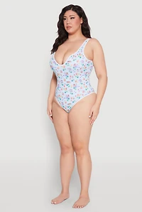 Womens Plus Size Gingham Island Print One Piece Swimsuit, Multi, Size 2X