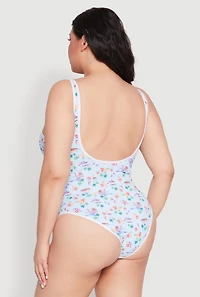 Womens Plus Size Gingham Island Print One Piece Swimsuit, Multi, Size 1X