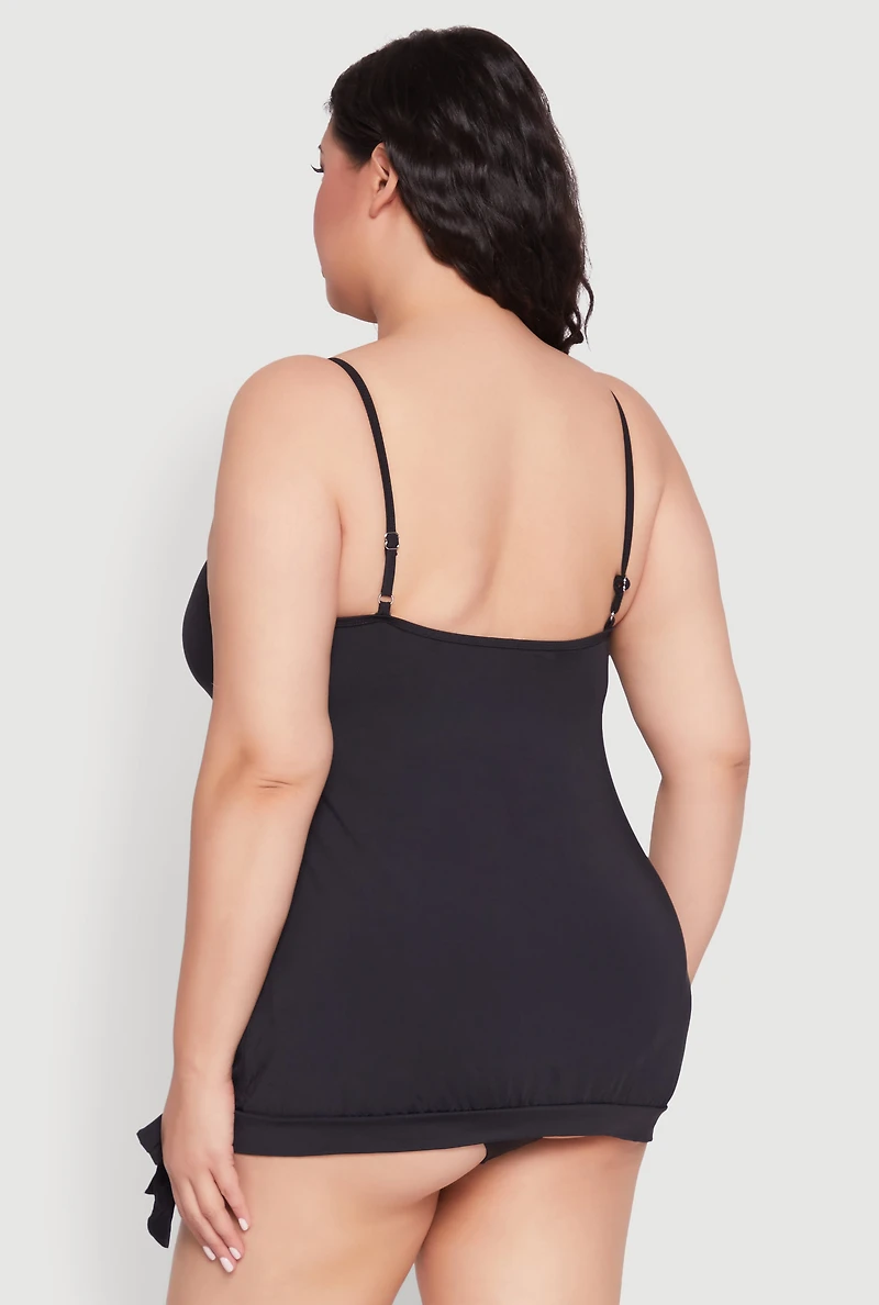 Womens Plus Size Tankini and Bikini Bottoms Set, Black, Size 10
