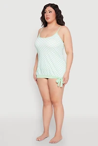 Plus Printed Tankini and Bikini Bottoms Set